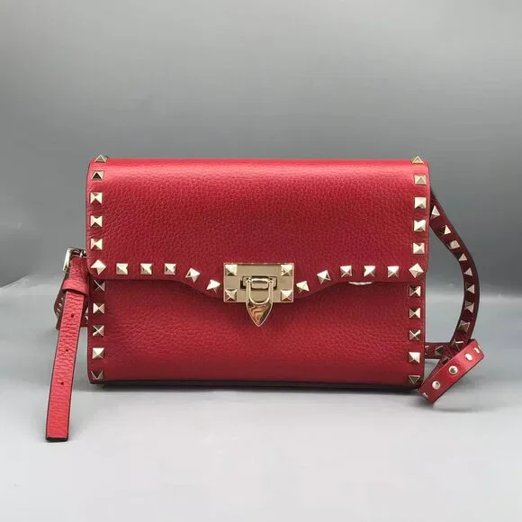 Valentino Garavani Rockstud Small Crossbody Bag Red Grainy Calfskin - Picture 2 of 15